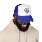 Flaming Heart Trucker Hat — "Steel Sirens & Co" Retro Logo Foam Cap