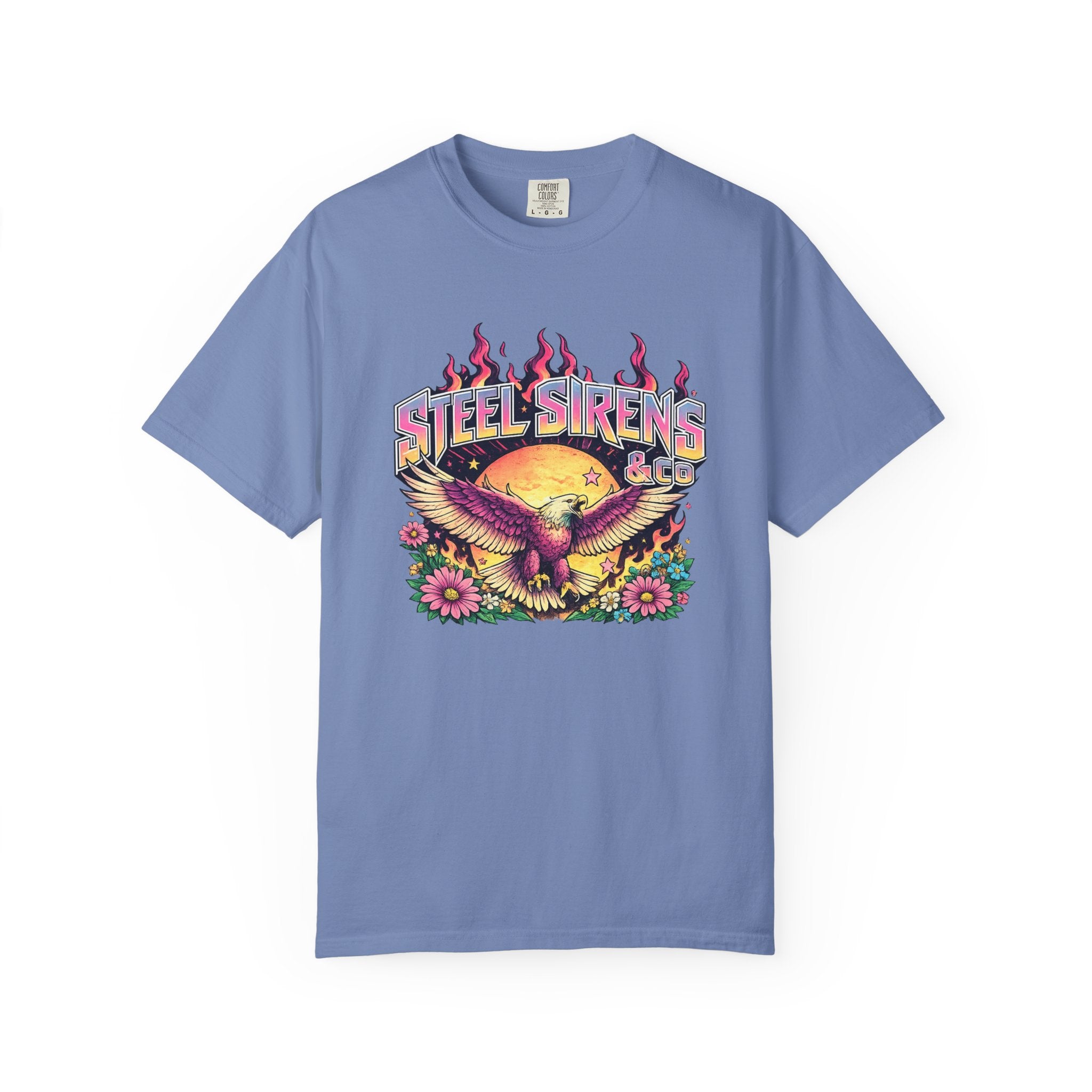Steel Sirens Graphic T-Shirt — Retro Eagle Sunset Band Tee