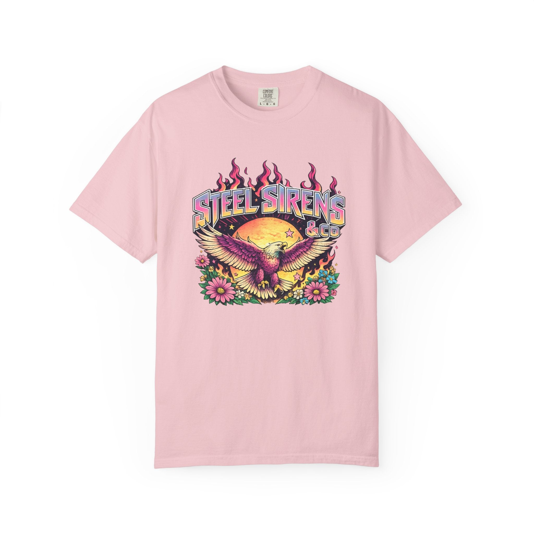 Steel Sirens Graphic T-Shirt — Retro Eagle Sunset Band Tee