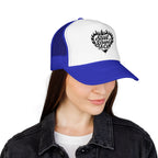 Flaming Heart Trucker Hat — "Steel Sirens & Co" Retro Logo Foam Cap