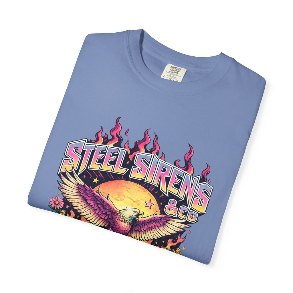 Steel Sirens Graphic T-Shirt — Retro Eagle Sunset Band Tee