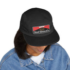 Steel Sirens & Co. Embroidered 5-Panel Cap — Khaki Vintage Patch Hat