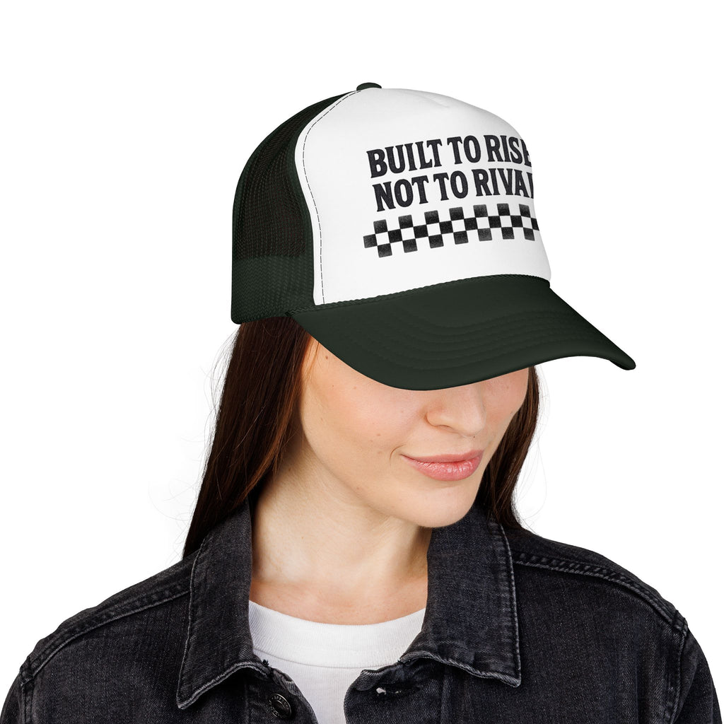 Trucker Hat — "Built to Rise Not to Rival" Vintage Patch Mesh Cap