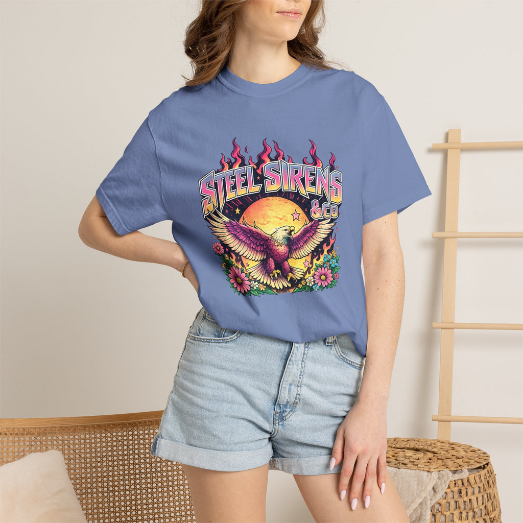 Steel Sirens Graphic T-Shirt — Retro Eagle Sunset Band Tee