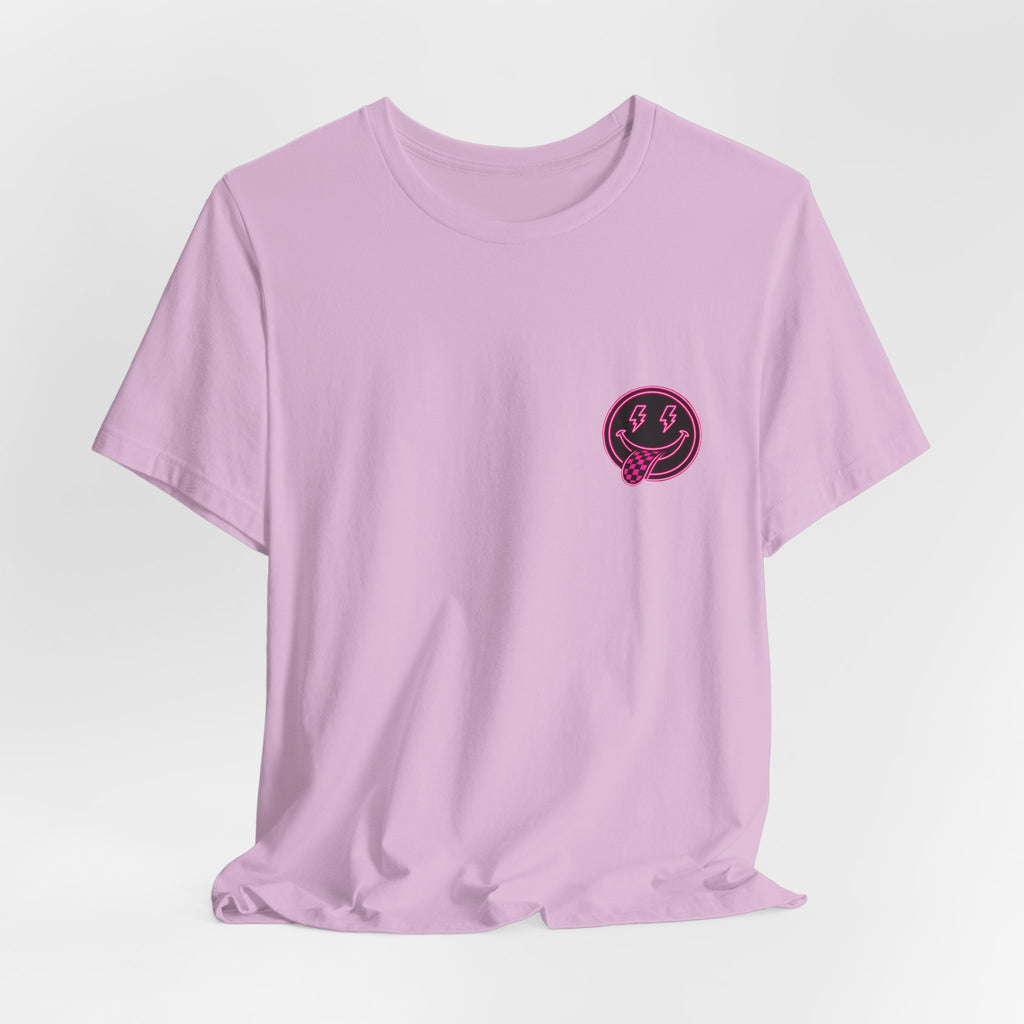 Motherhood Graphic Tee — 'Motherhood' Pink Checkerboard Logo T‑Shirt