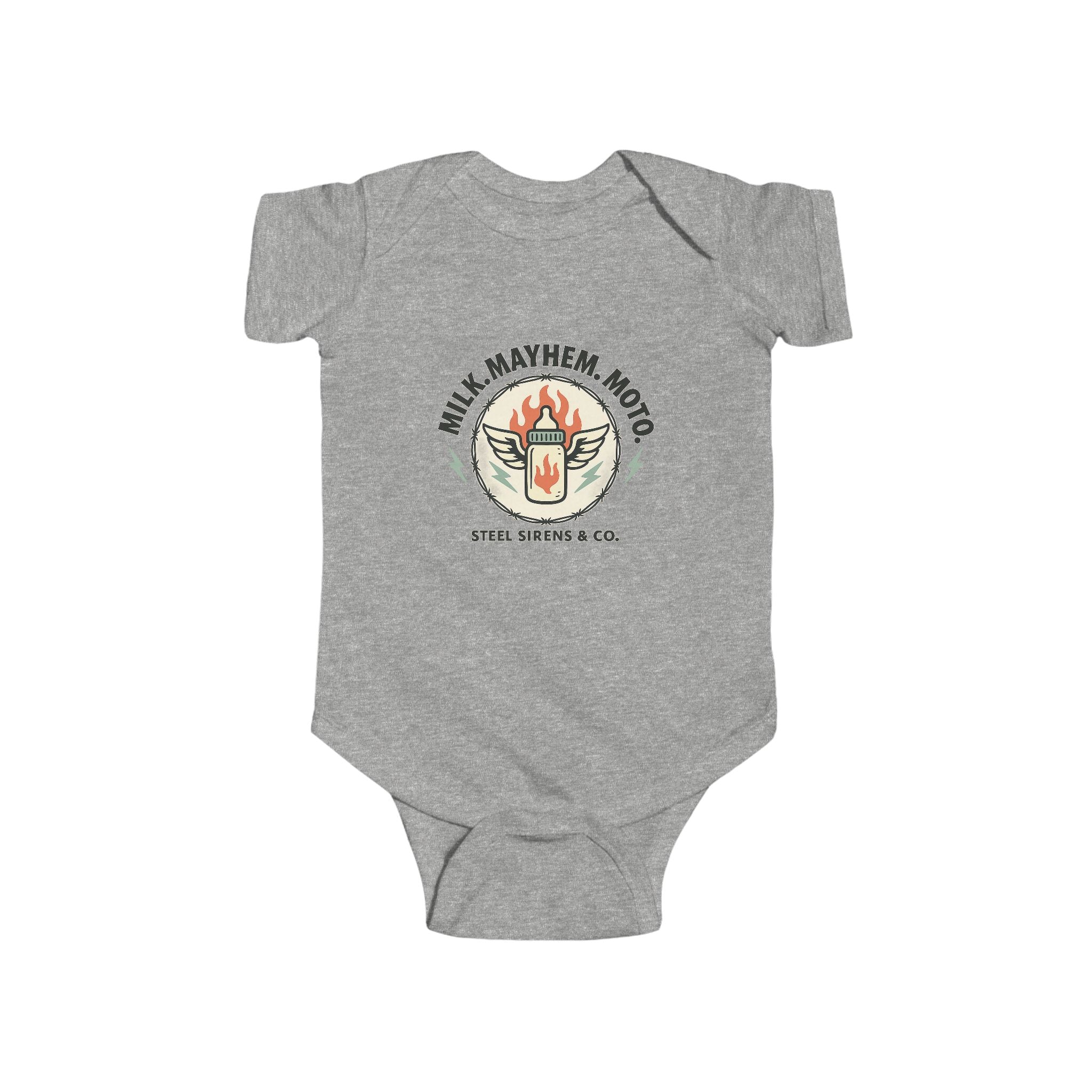 Milk. Mayhem. Moto Onesie