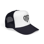 Flaming Heart Trucker Hat — "Steel Sirens & Co" Retro Logo Foam Cap