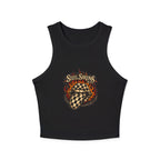 Women's Racer Tank Top — 'Steel Sirens' Flaming Checkered Heart Graphic