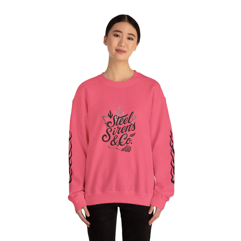 Crewneck Sweatshirt — "Steel Sirens & Co." Built to Rise Graphic