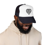 Flaming Heart Trucker Hat — "Steel Sirens & Co" Retro Logo Foam Cap