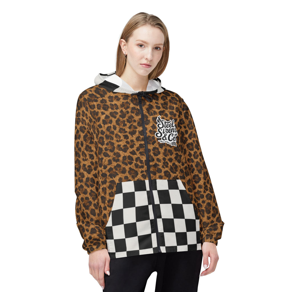 Leopard & Checkerboard Windbreaker Jacket