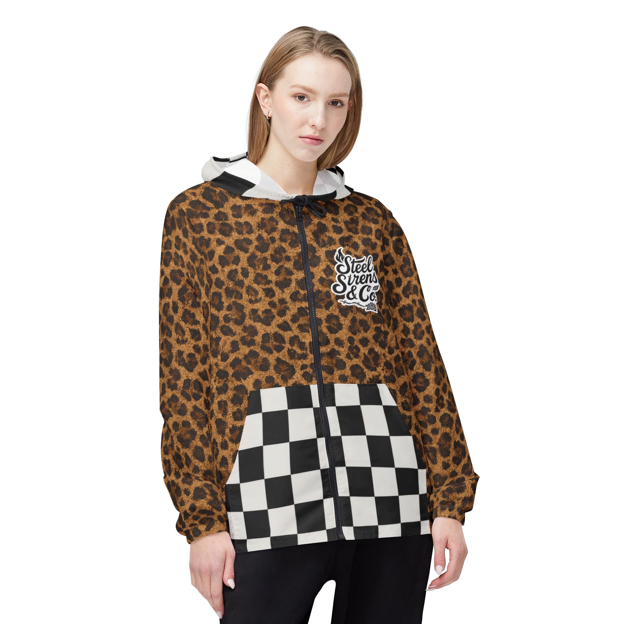 Leopard & Checkerboard Windbreaker Jacket