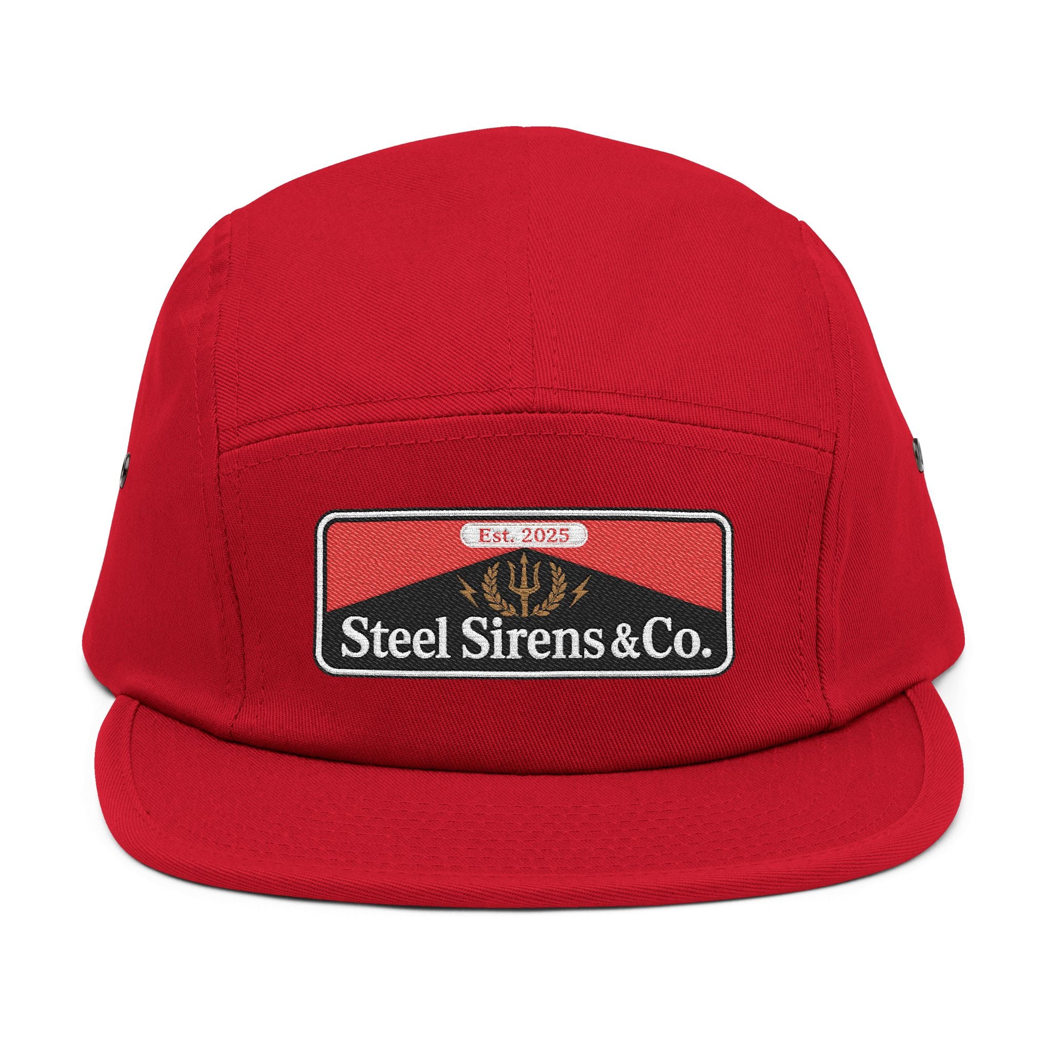Steel Sirens & Co. Embroidered 5-Panel Cap — Khaki Vintage Patch Hat