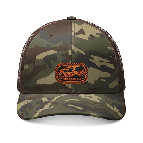Camo Trucker Hat — Embroidered Rustic Patch Cap