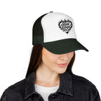 Flaming Heart Trucker Hat — "Steel Sirens & Co" Retro Logo Foam Cap