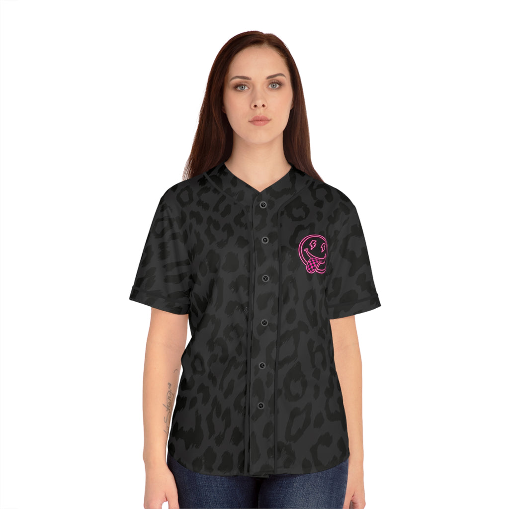 Women's Leopard Print Baseball Jersey - Black All-Over Pattern