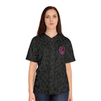 Women's Leopard Print Baseball Jersey - Black All-Over Pattern