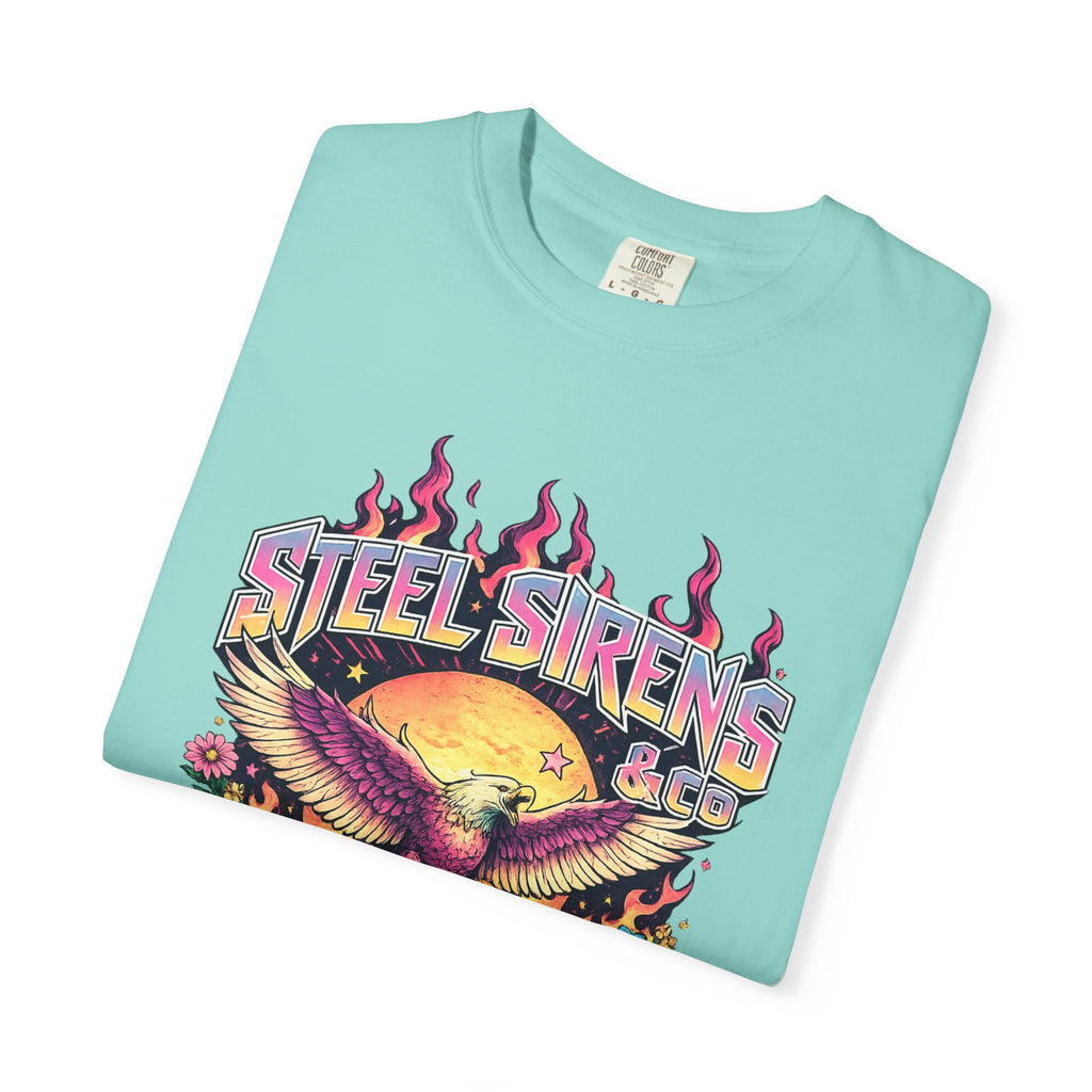 Steel Sirens Graphic T-Shirt — Retro Eagle Sunset Band Tee