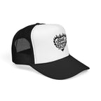Flaming Heart Trucker Hat — "Steel Sirens & Co" Retro Logo Foam Cap