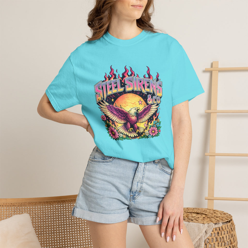 Steel Sirens Graphic T-Shirt — Retro Eagle Sunset Band Tee