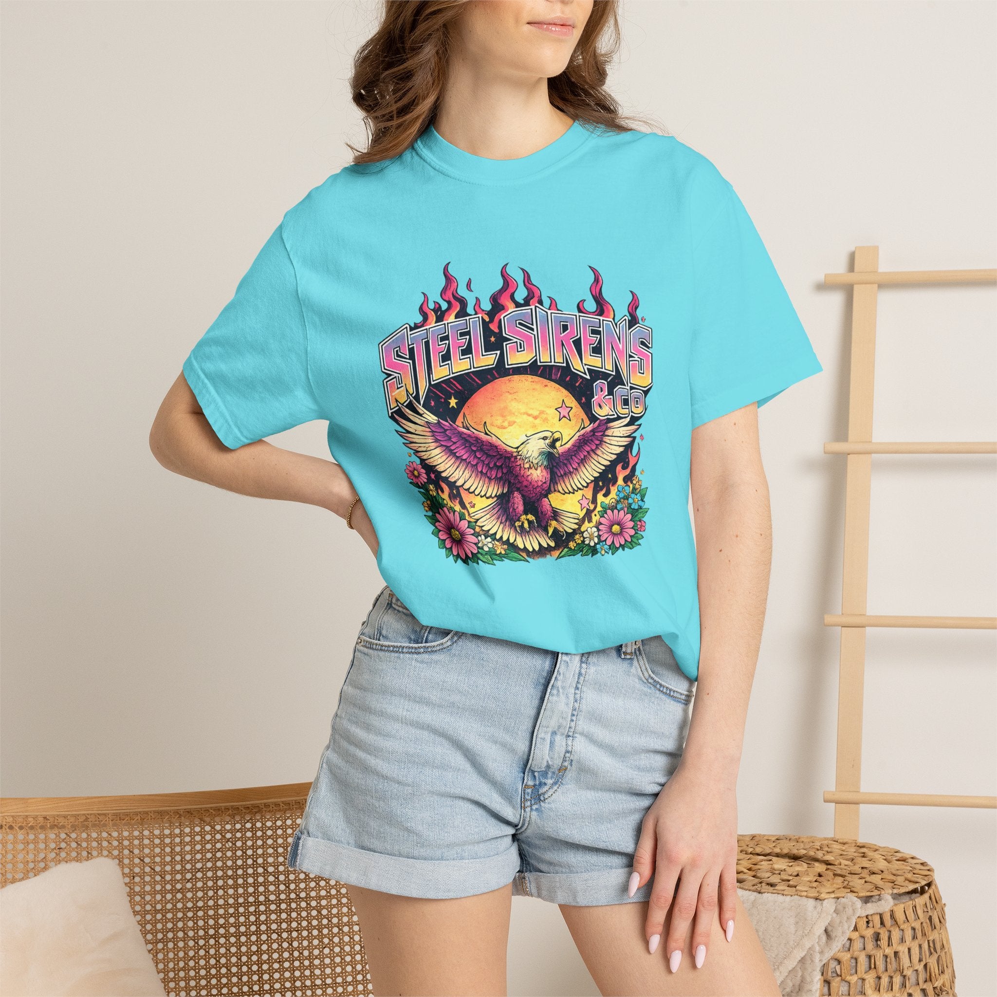 Steel Sirens Graphic T-Shirt — Retro Eagle Sunset Band Tee