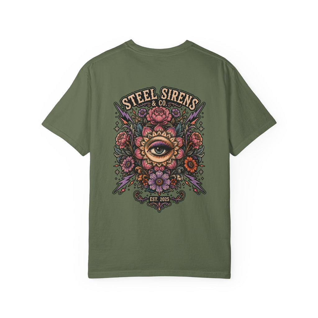 Steel Sirens Tee — Vintage Floral All-Seeing Eye Graphic T-Shirt