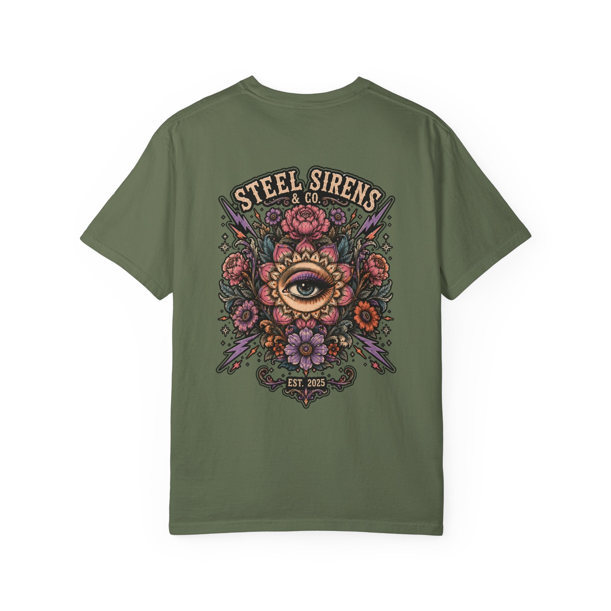 Steel Sirens Tee — Vintage Floral All-Seeing Eye Graphic T-Shirt