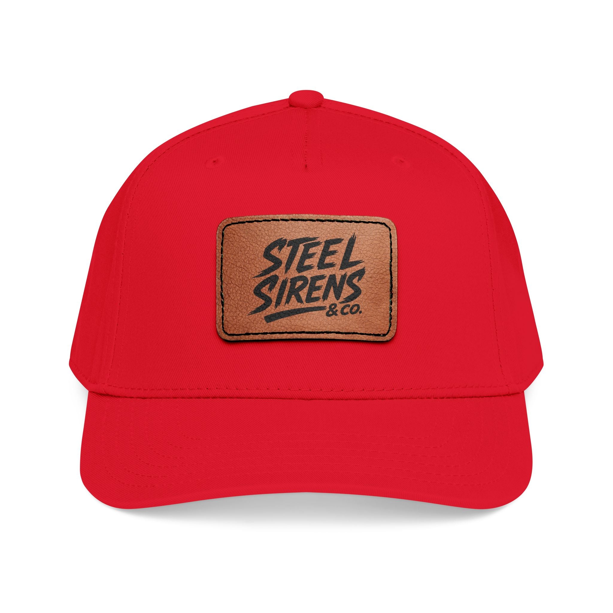 Leather Patch Baseball Cap — "Steel Sirens" Retro Logo