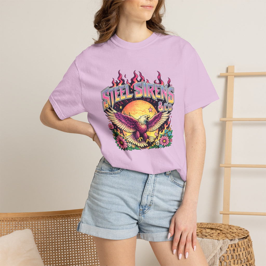 Steel Sirens Graphic T-Shirt — Retro Eagle Sunset Band Tee