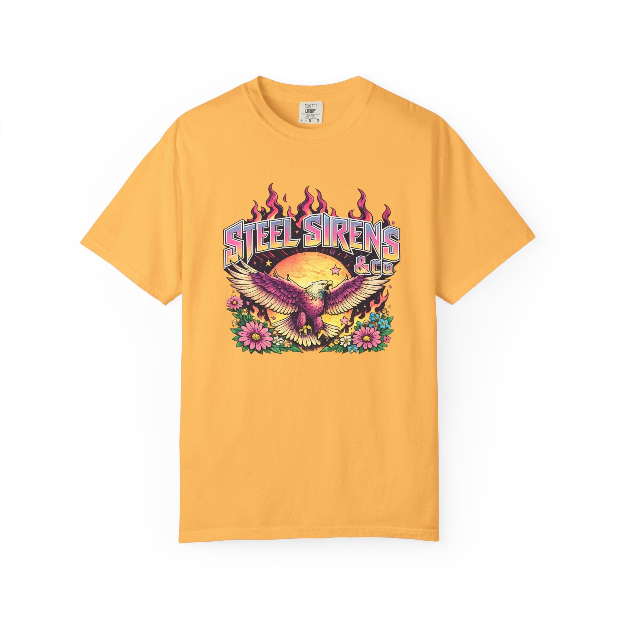 Steel Sirens Graphic T-Shirt — Retro Eagle Sunset Band Tee