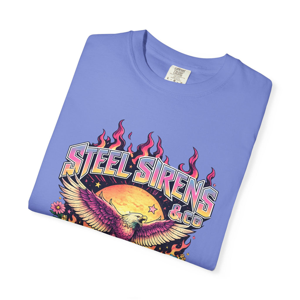 Steel Sirens Graphic T-Shirt — Retro Eagle Sunset Band Tee
