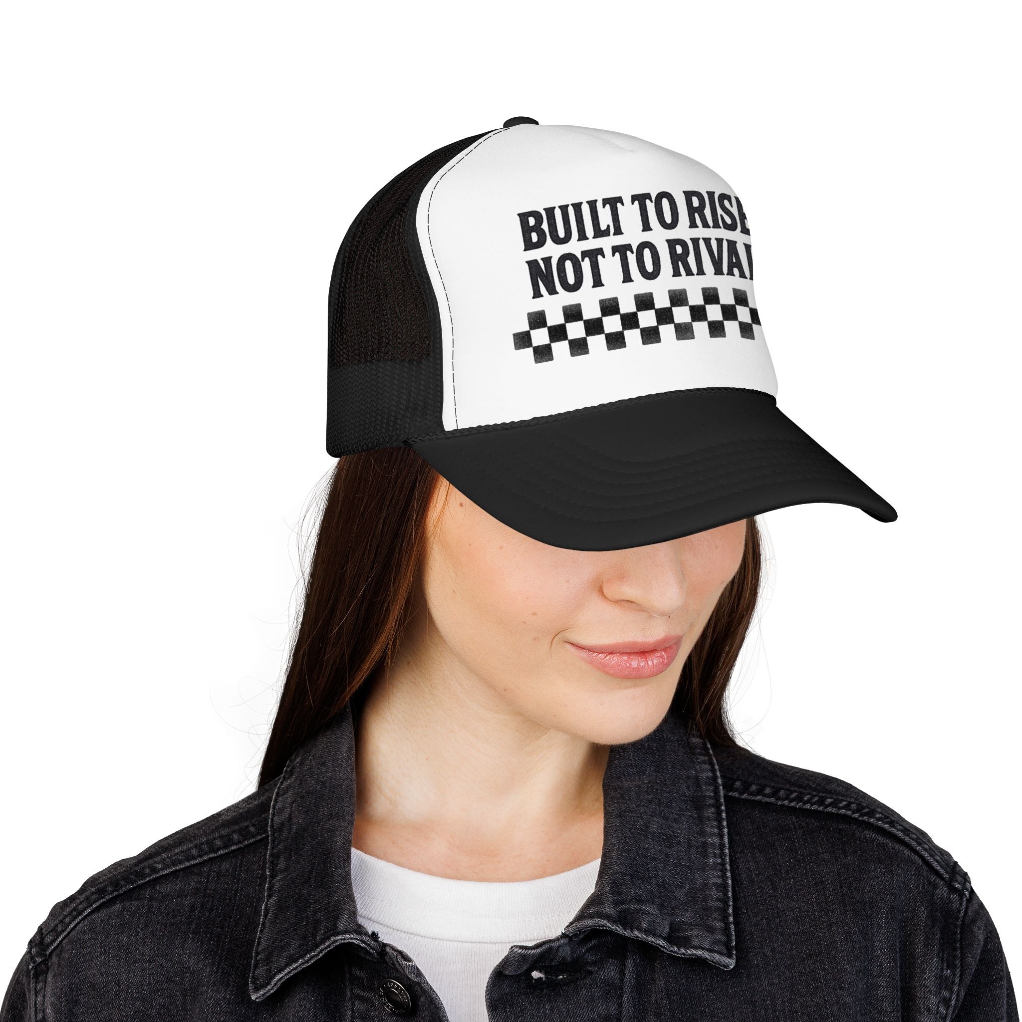 Trucker Hat — "Built to Rise Not to Rival" Vintage Patch Mesh Cap