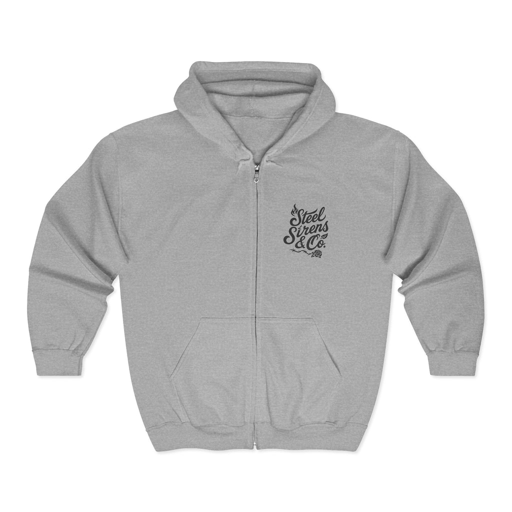 Steel Sirens Co. Zip Hoodie — Vintage Nautical Siren Graphic Full-Zip Sweatshirt