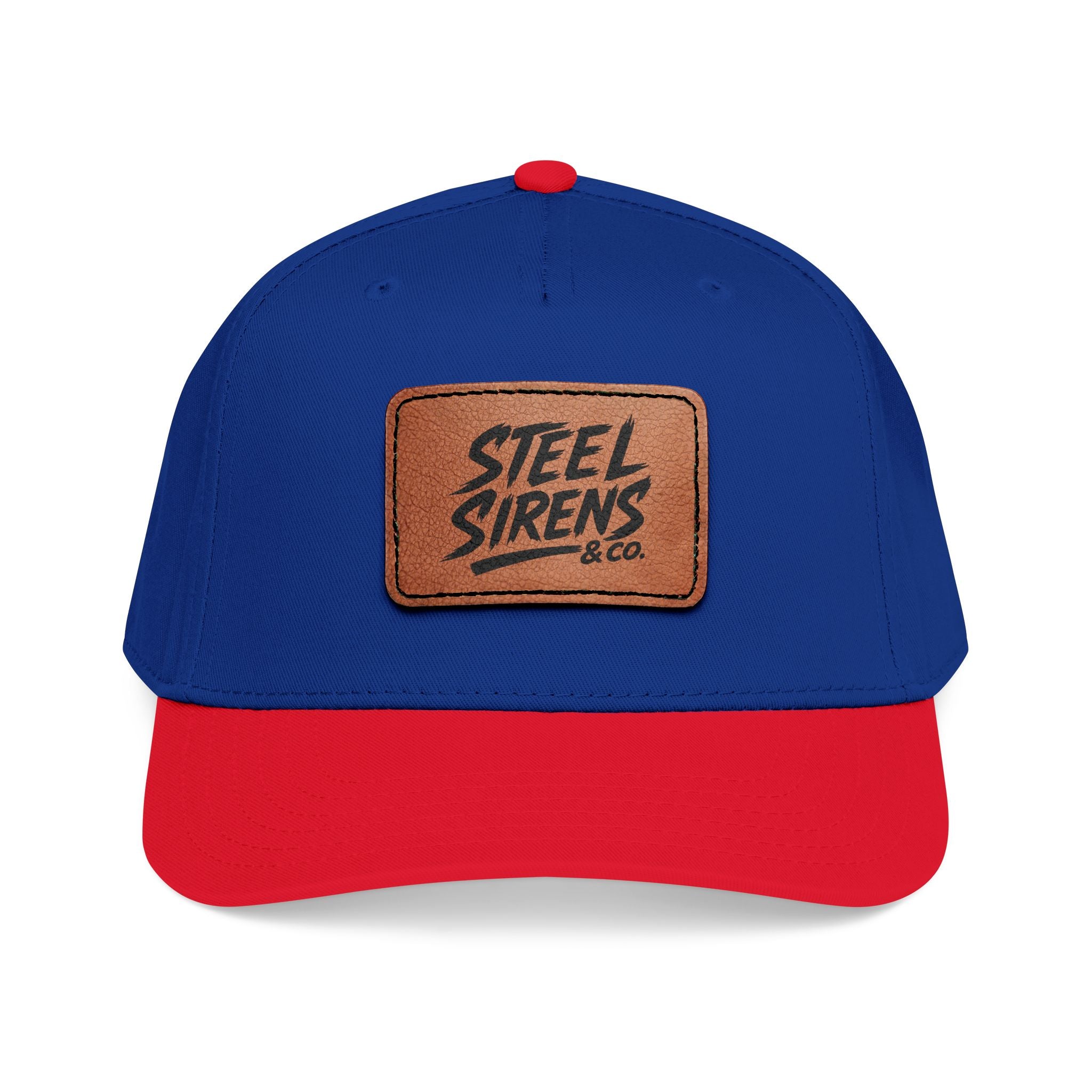Leather Patch Baseball Cap — "Steel Sirens" Retro Logo