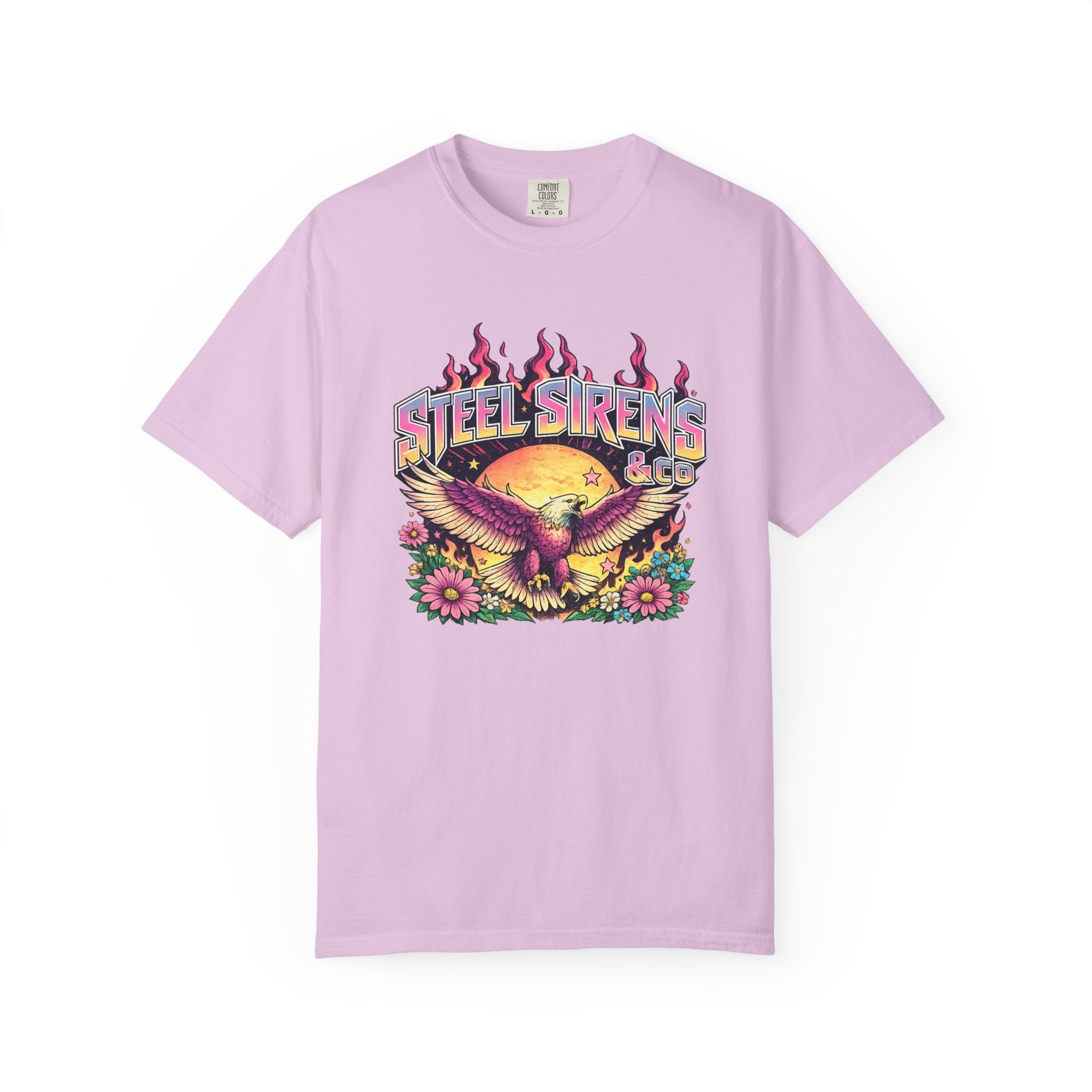 Steel Sirens Graphic T-Shirt — Retro Eagle Sunset Band Tee