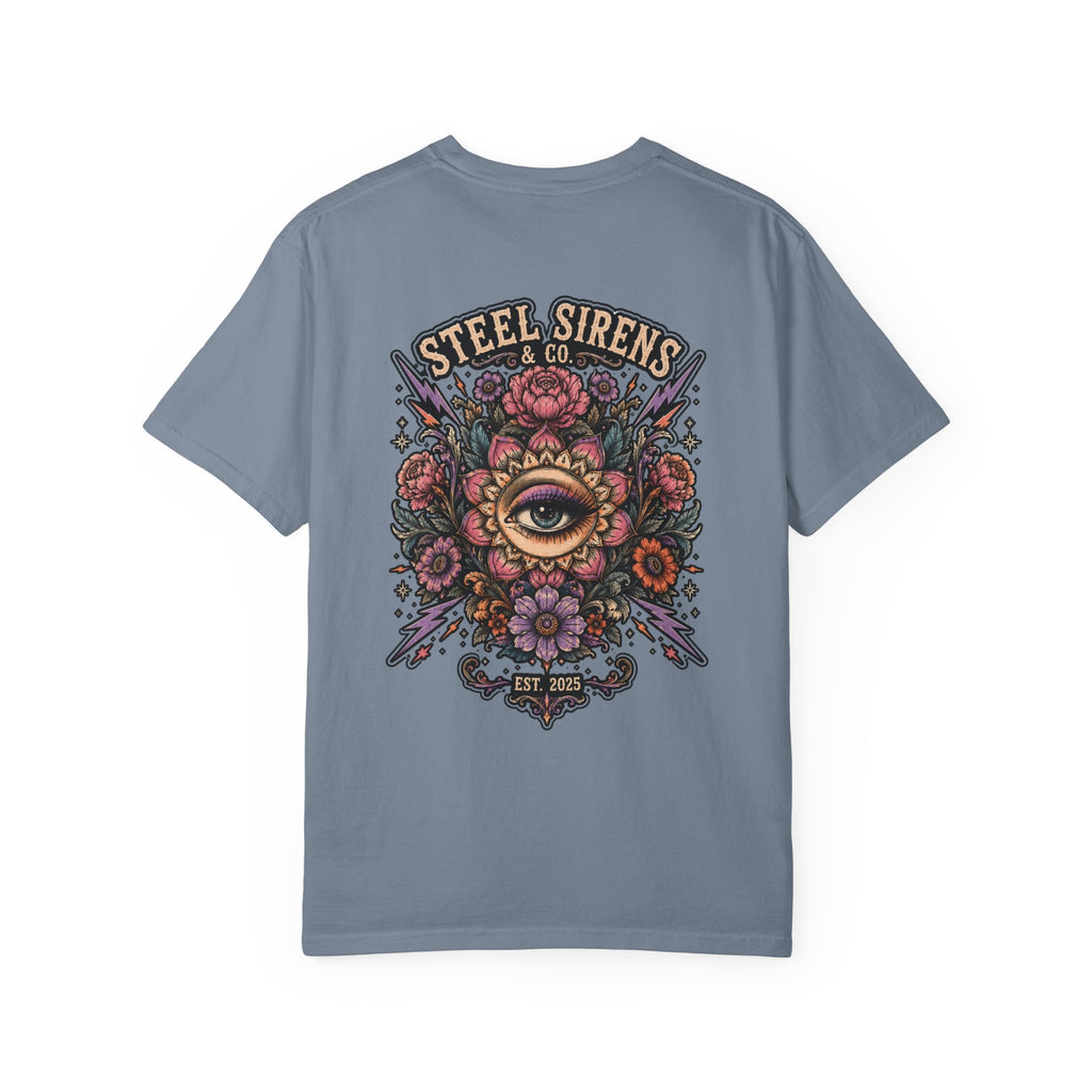 Steel Sirens Tee — Vintage Floral All-Seeing Eye Graphic T-Shirt