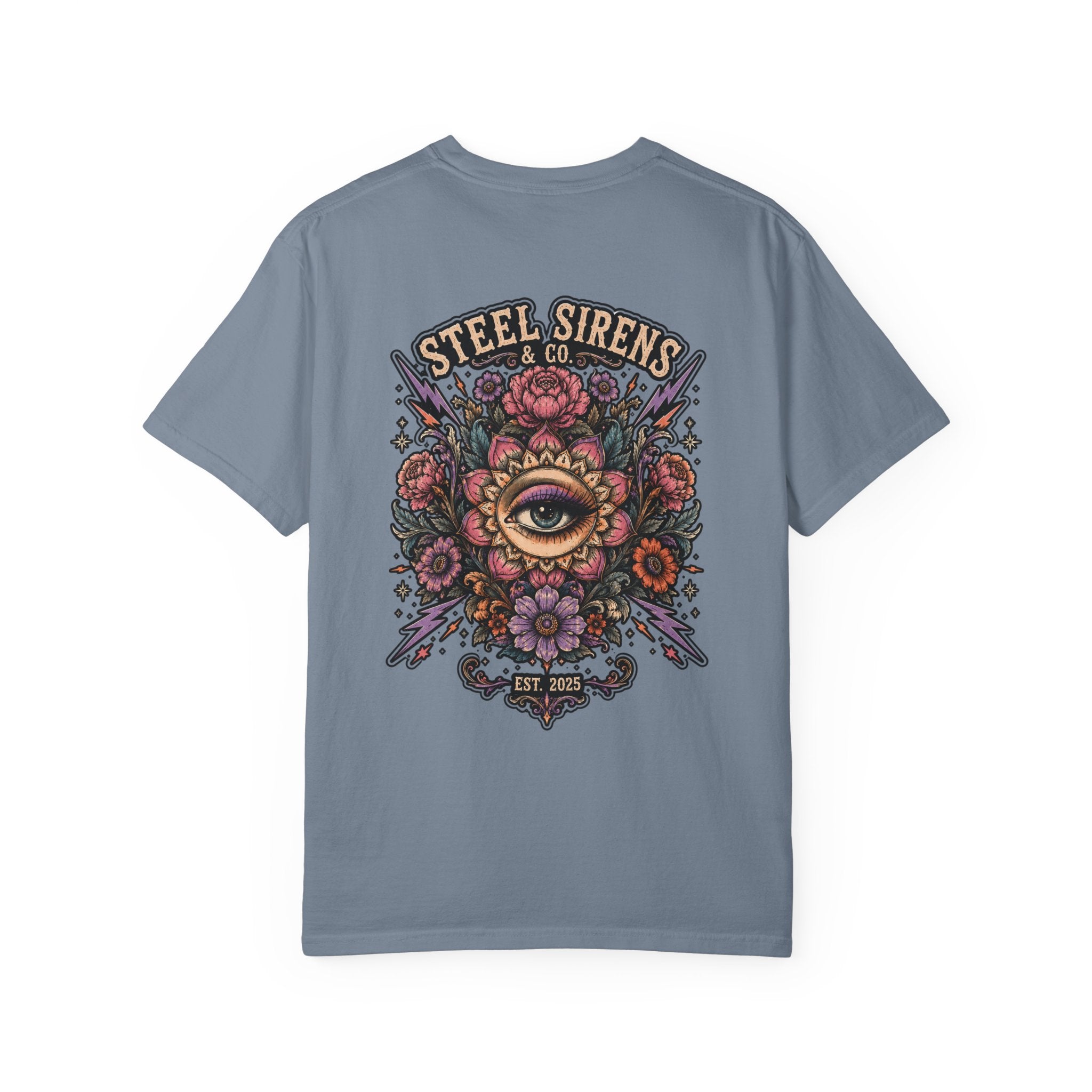 Steel Sirens Tee — Vintage Floral All-Seeing Eye Graphic T-Shirt