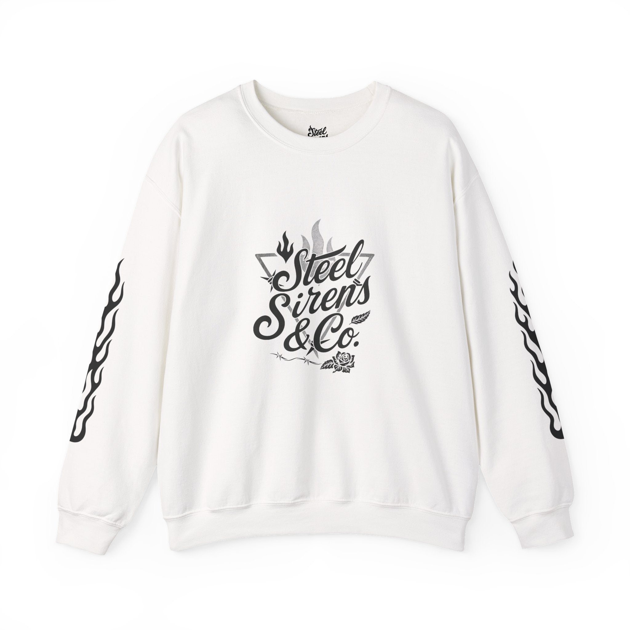 Crewneck Sweatshirt — "Steel Sirens & Co." Built to Rise Graphic