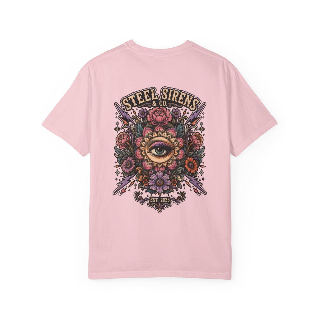 Steel Sirens Tee — Vintage Floral All-Seeing Eye Graphic T-Shirt
