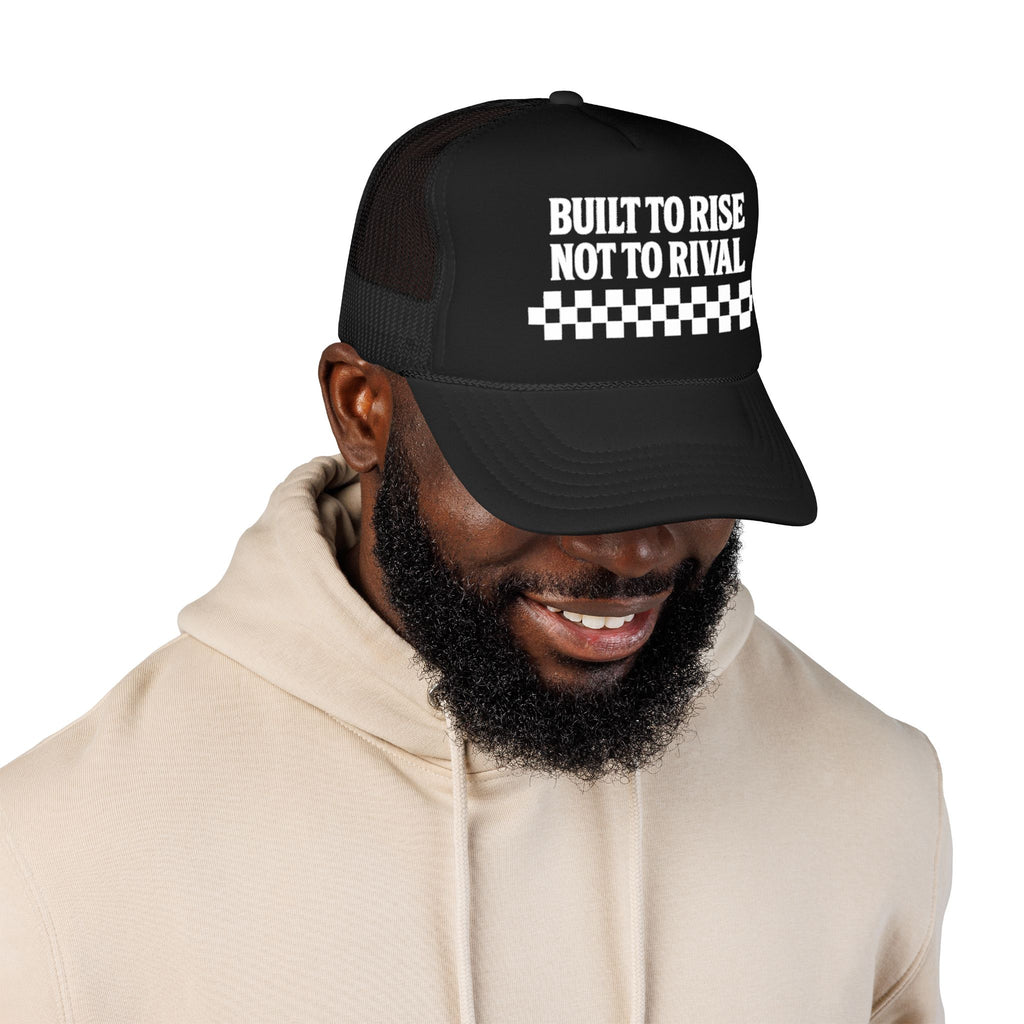 Trucker Hat — "Built to Rise Not to Rival" Vintage Patch Mesh Cap