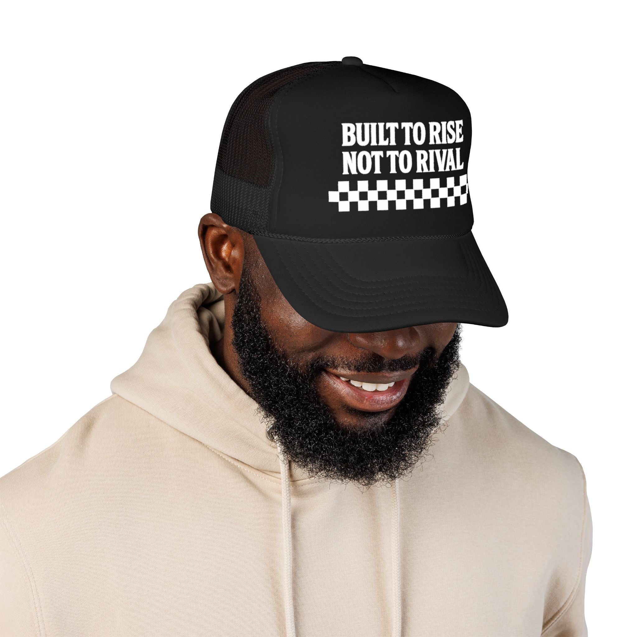 Trucker Hat — "Built to Rise Not to Rival" Vintage Patch Mesh Cap