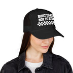 Trucker Hat — "Built to Rise Not to Rival" Vintage Patch Mesh Cap