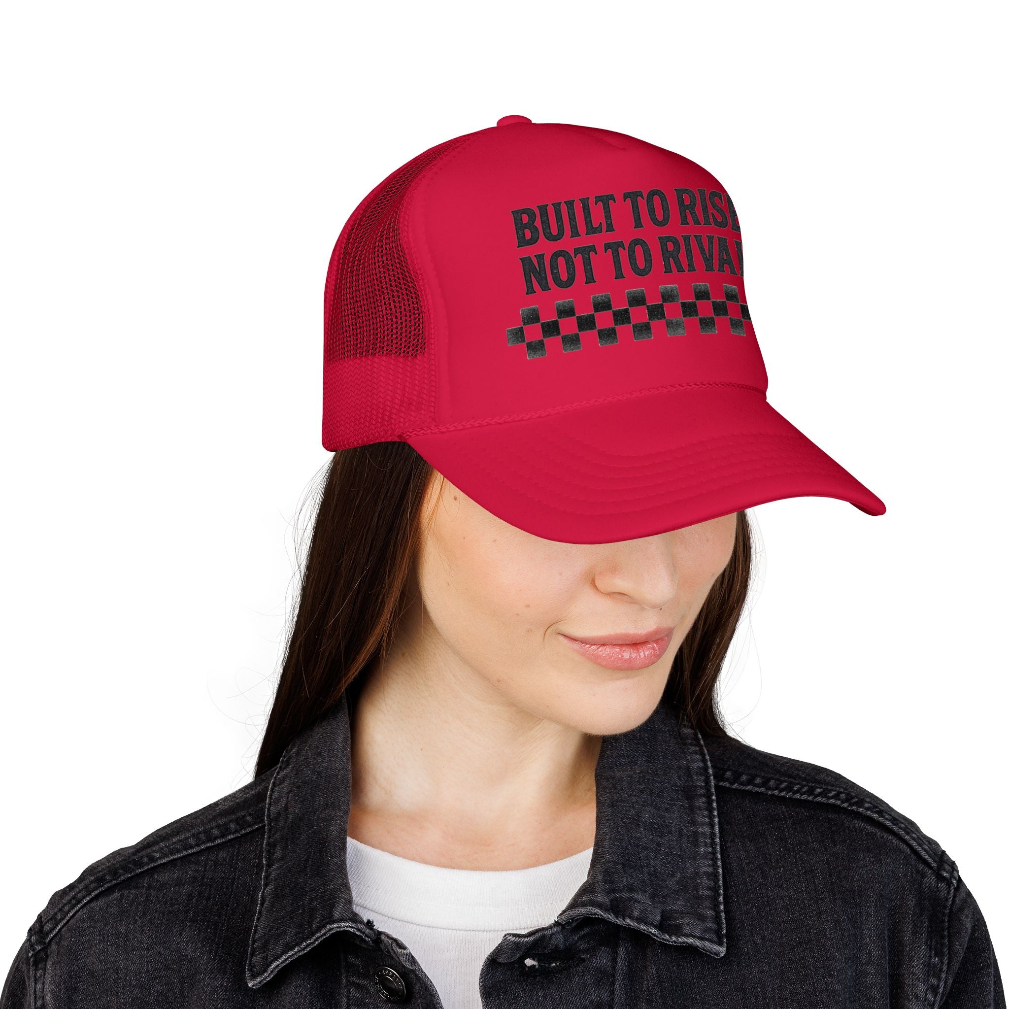 Trucker Hat — "Built to Rise Not to Rival" Vintage Patch Mesh Cap