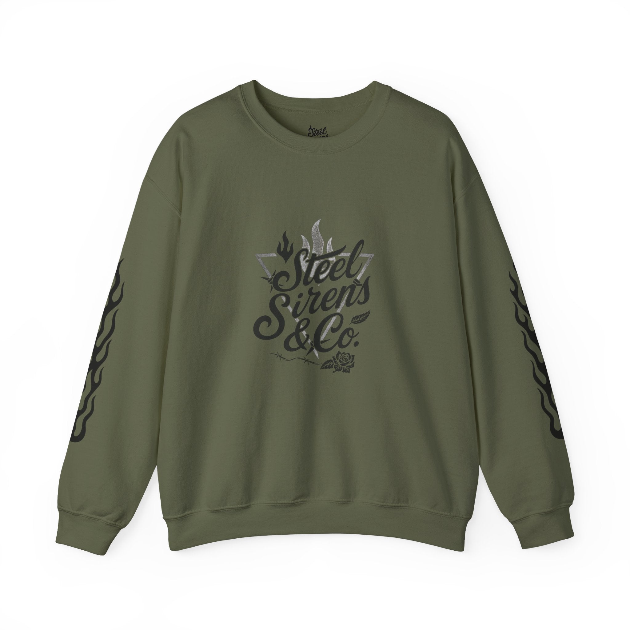 Crewneck Sweatshirt — "Steel Sirens & Co." Built to Rise Graphic