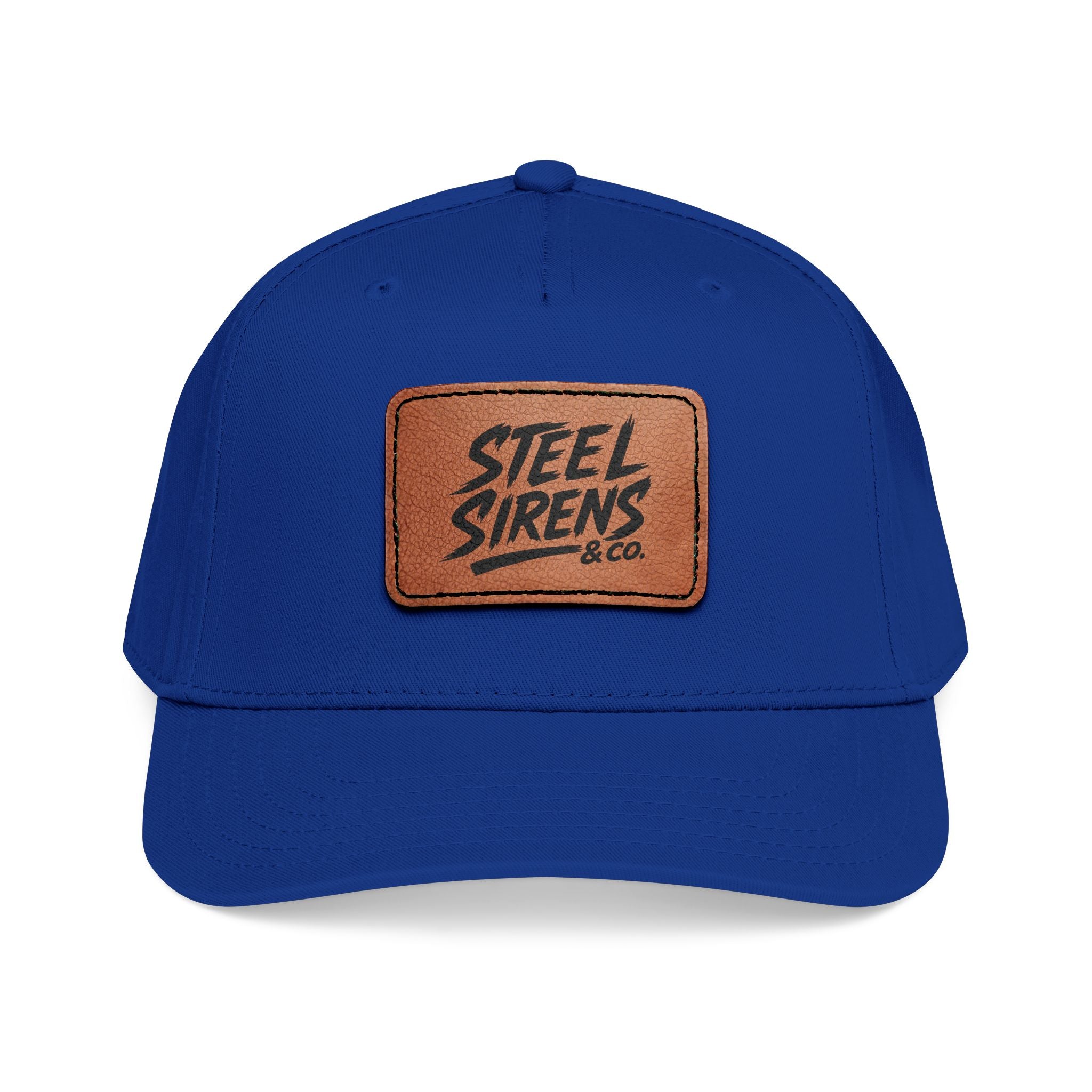 Leather Patch Baseball Cap — "Steel Sirens" Retro Logo