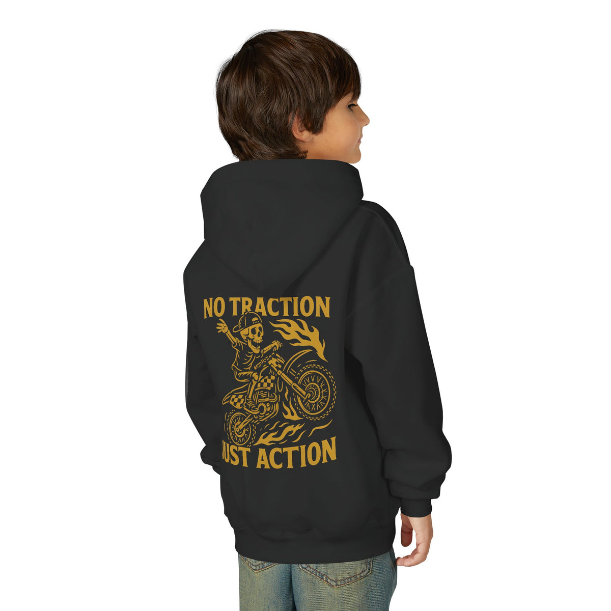 No Traction Just Action Youth Hoodie