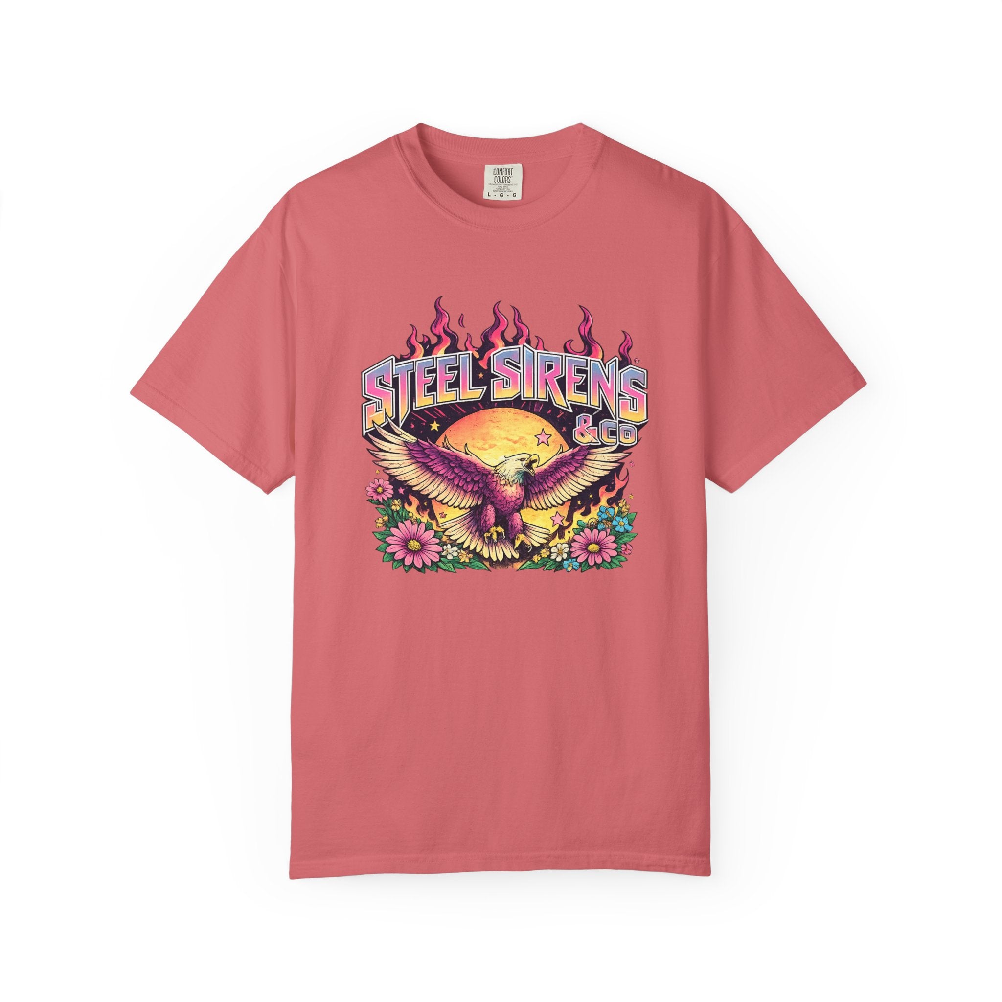 Steel Sirens Graphic T-Shirt — Retro Eagle Sunset Band Tee