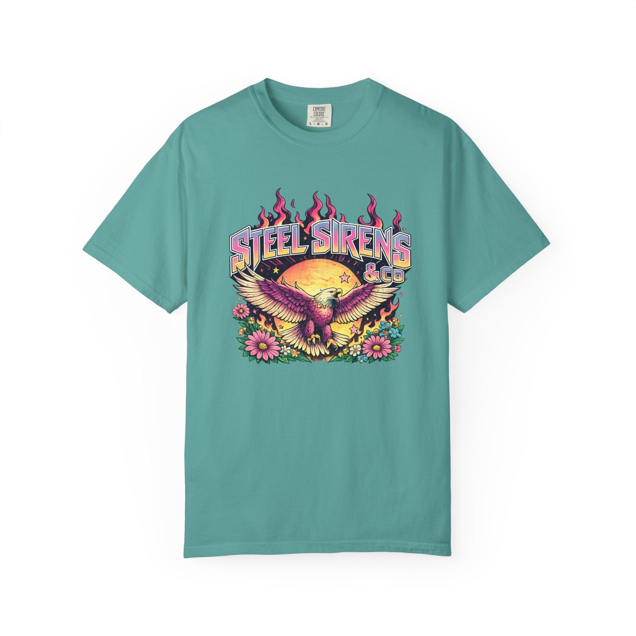 Steel Sirens Graphic T-Shirt — Retro Eagle Sunset Band Tee