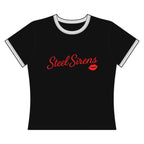 Steel Sirens Women's Ringer Tee — Retro Red Script & Lip Gauge Graphic