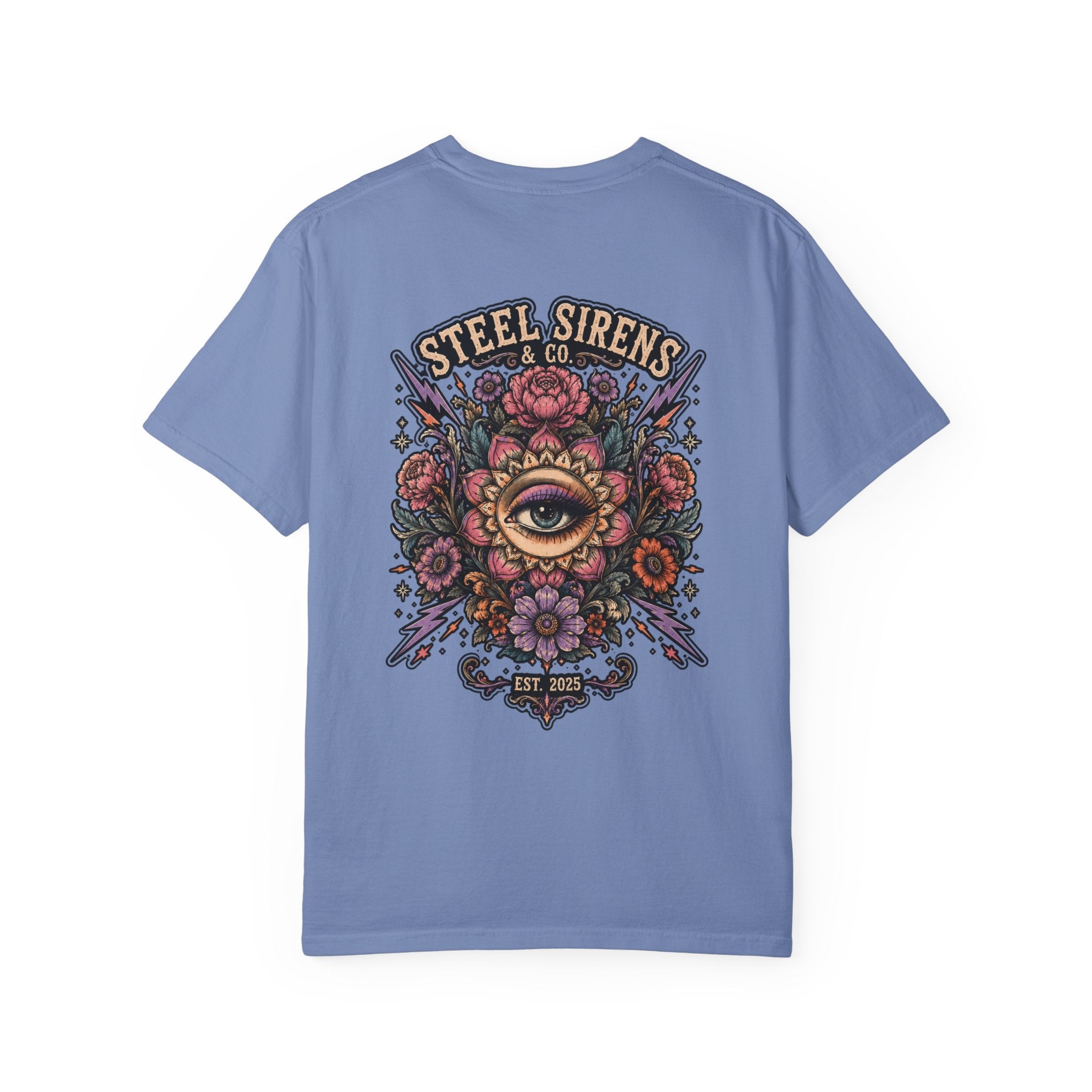 Steel Sirens Tee — Vintage Floral All-Seeing Eye Graphic T-Shirt